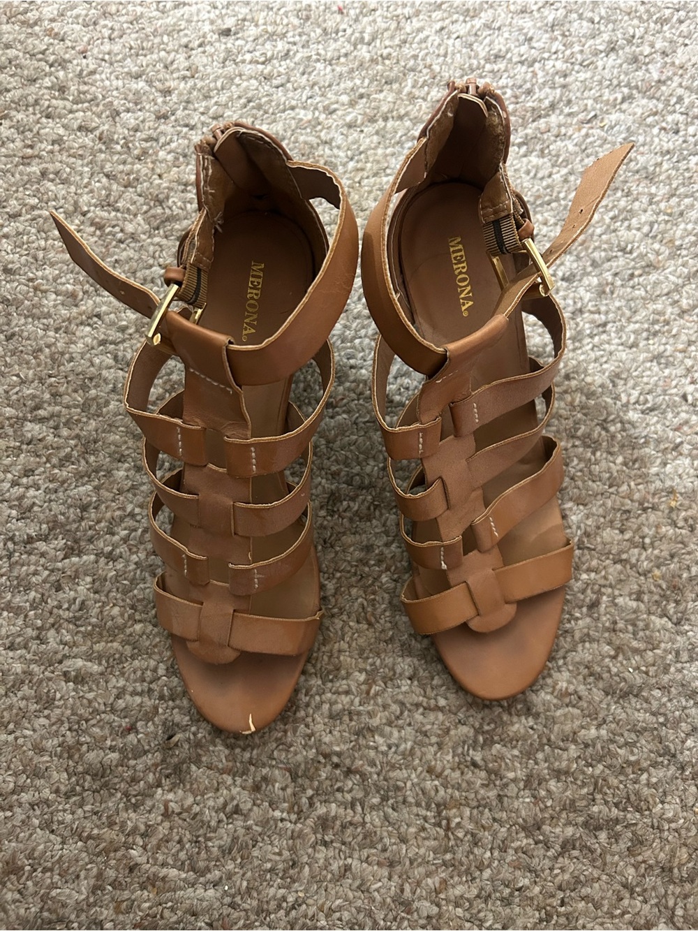 Merona Tan Strappy Gladiator Block Heel Sandals